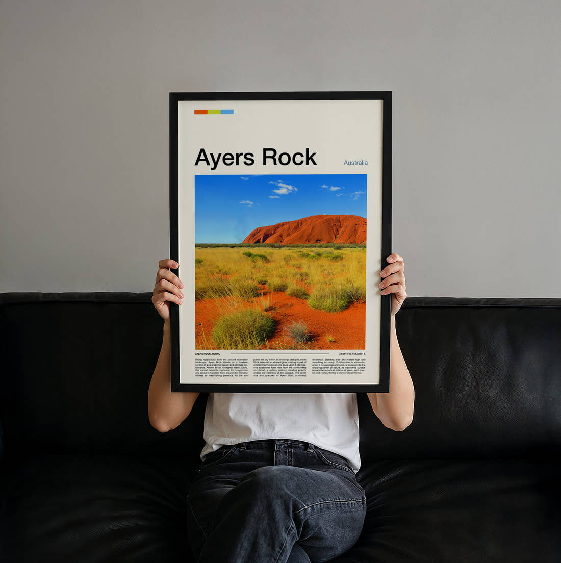 Ayers Rock Uluru Travel Print held up by hand to show the size of the print
