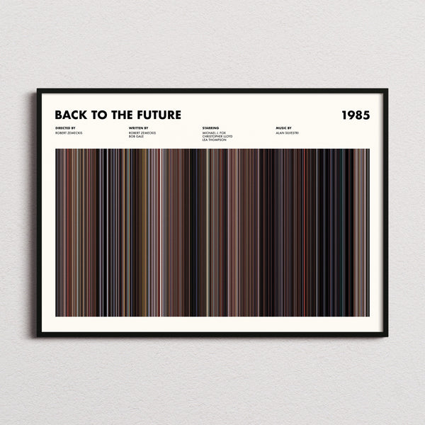 Back to the Future Movie Barcode Poster framed and photographed straight on