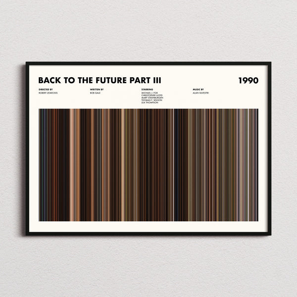 Back to the Future Part III Movie Barcode Poster framed and photographed straight on