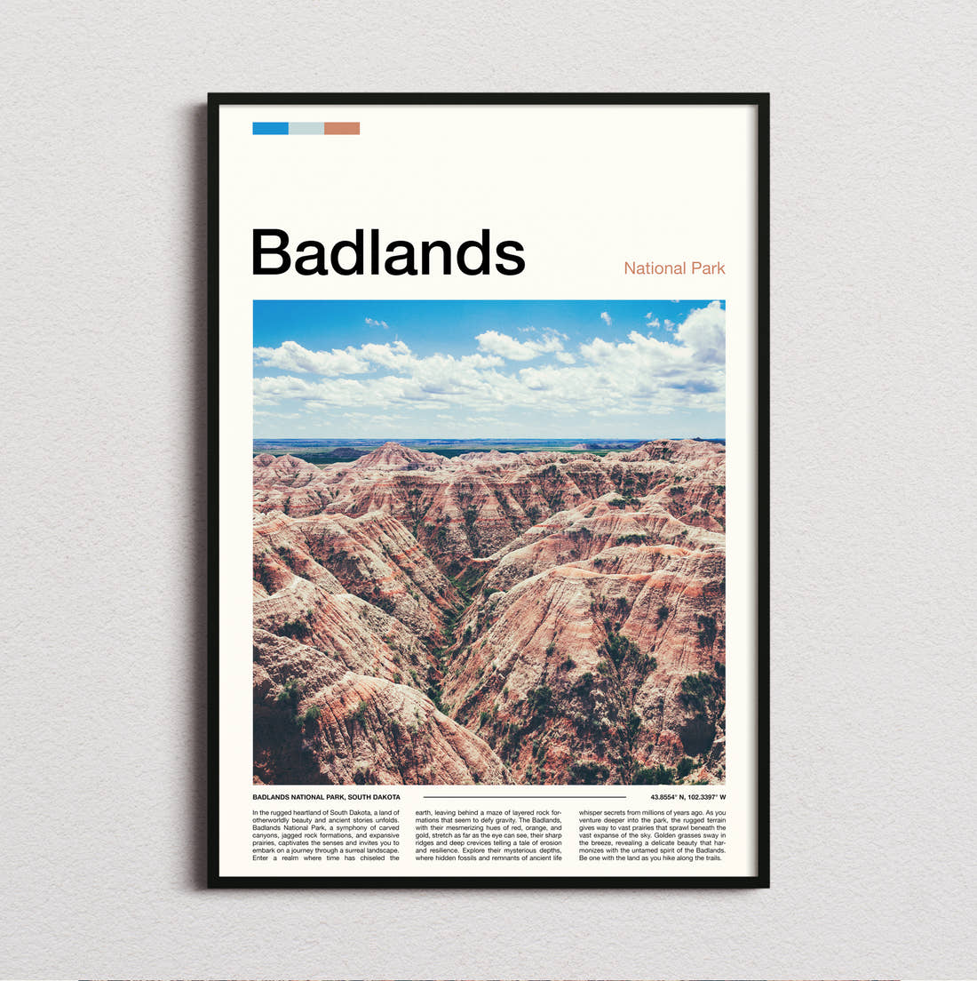 Badlands Eroded Rock Formations Travel Print framed and photographed straight on