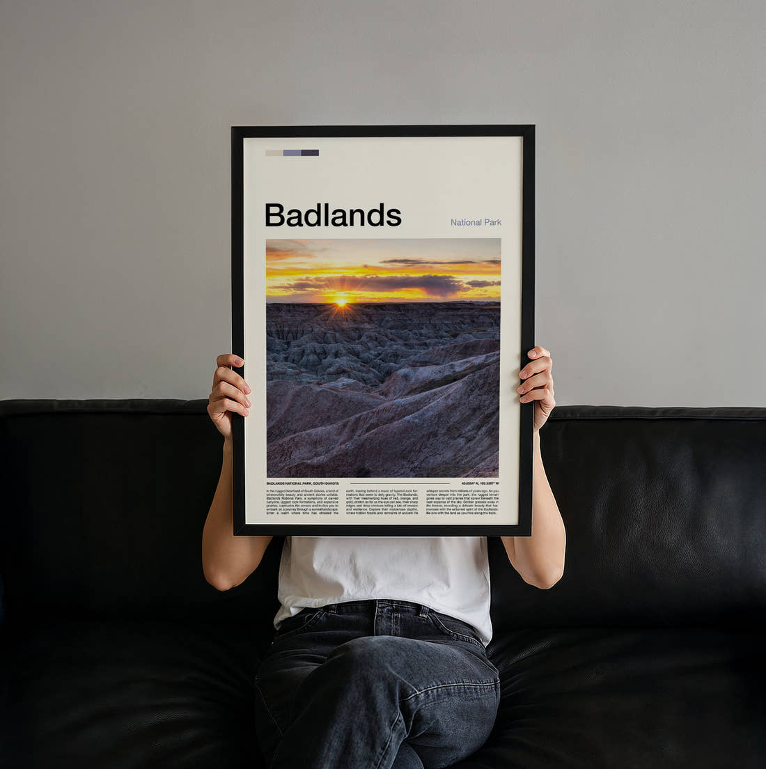 Badlands Sunset Over The Ridges Travel Print held up by hand to show the size of the print