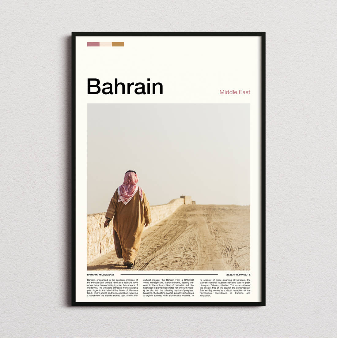 Bahrain Man In Traditional Dress Travel Print framed and photographed straight on
