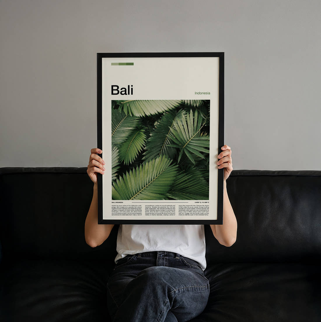 Bali Palm Leaves Travel Print held up by hand to show the size of the print
