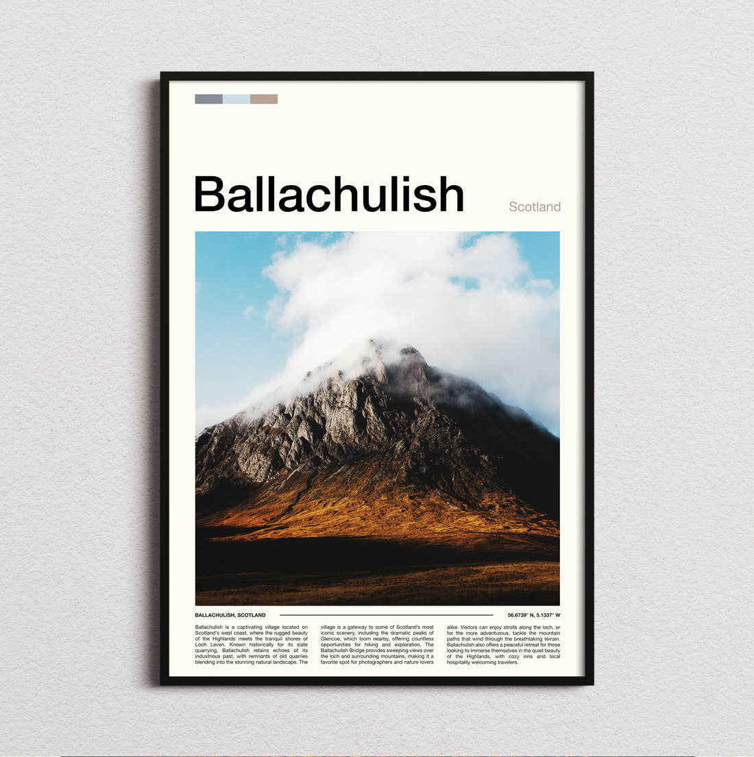 Ballachulish Mountain Peak In Cloud Travel Print framed and photographed straight on