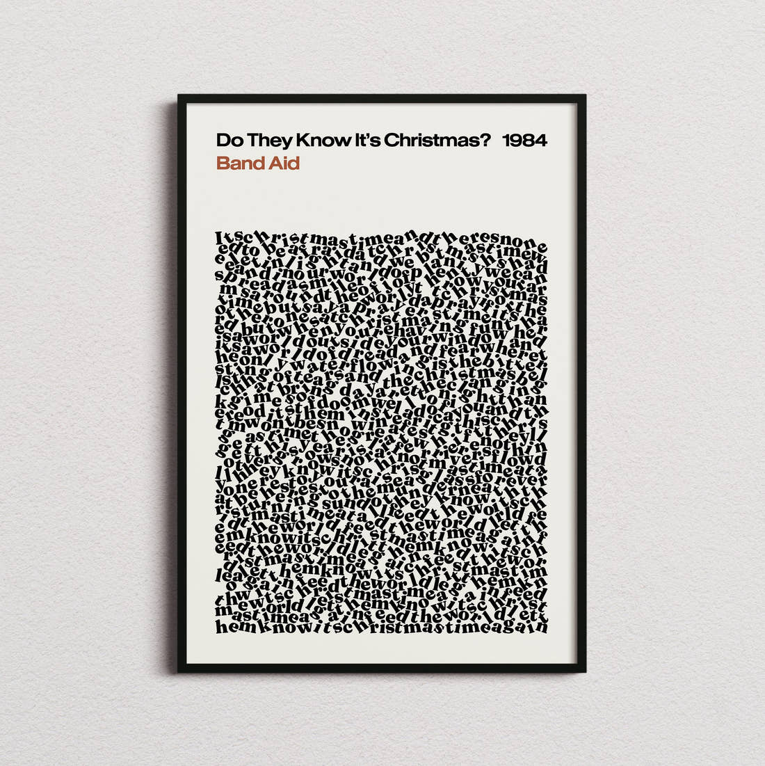 Band Aid Do They Know It's Christmas? Lyric Print in the cream colourway, framed