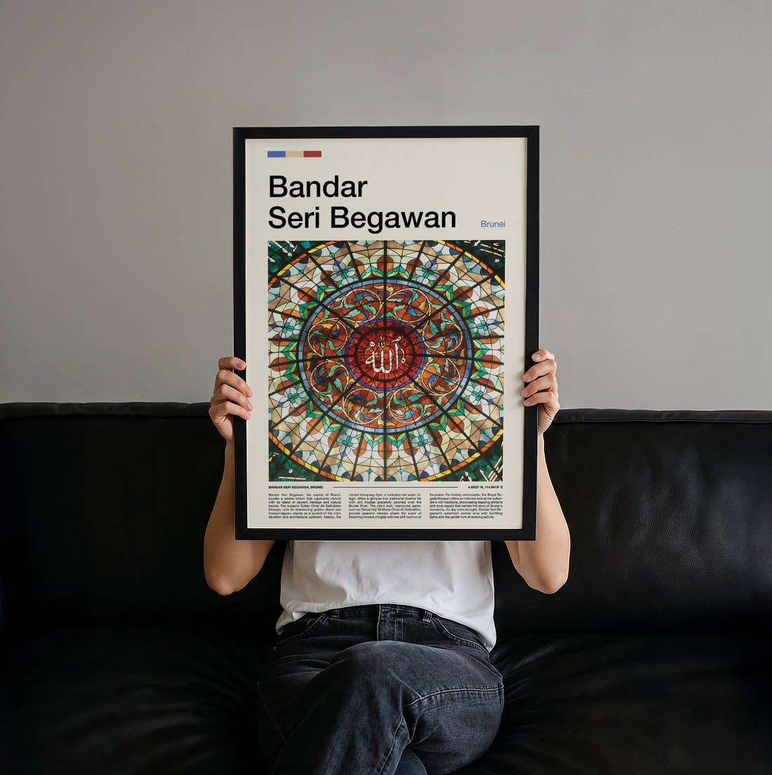 Bandar Seri Begawan Stained Glass Dome Travel Print held up by hand to show the size of the print