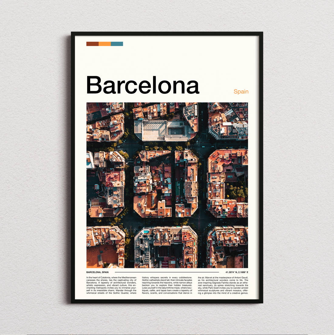 Barcelona Eixample City Blocks Travel Print framed and photographed straight on