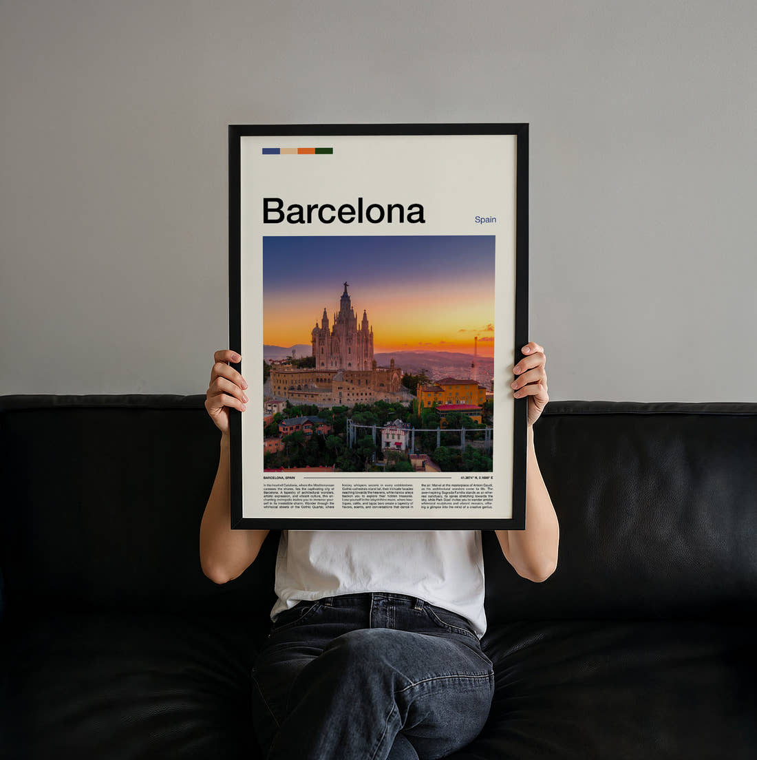 Barcelona Tibidabo Church Travel Print held up by hand to show the size of the print