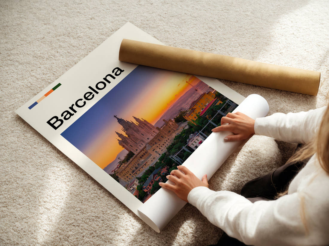 Barcelona Tibidabo Church Travel Print being unrolled from its postal tube