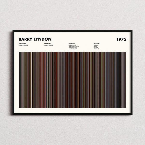 Barry Lyndon Movie Barcode Poster framed and photographed straight on