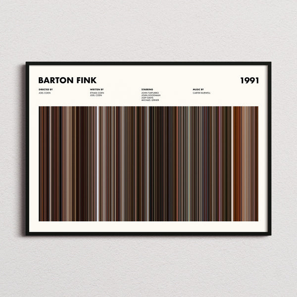 Barton Fink Movie Barcode Poster framed and photographed straight on