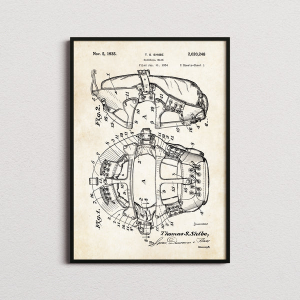 Baseball Mask Patent Print
