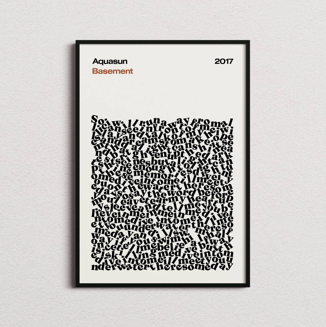 Basement Aquasun Lyric Print in the cream colourway, framed