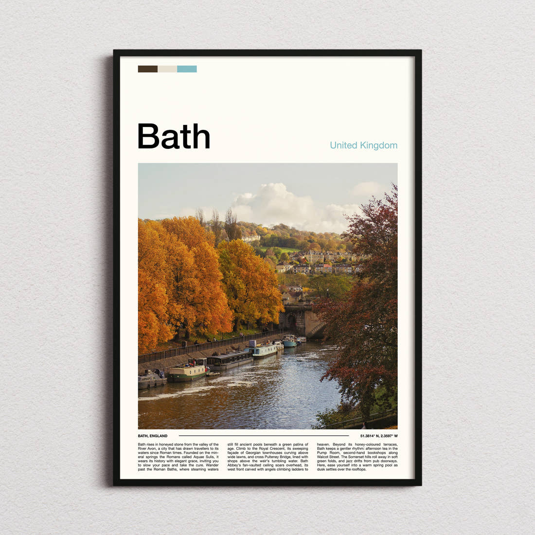Bath Autumn River View Travel Print framed and photographed straight on