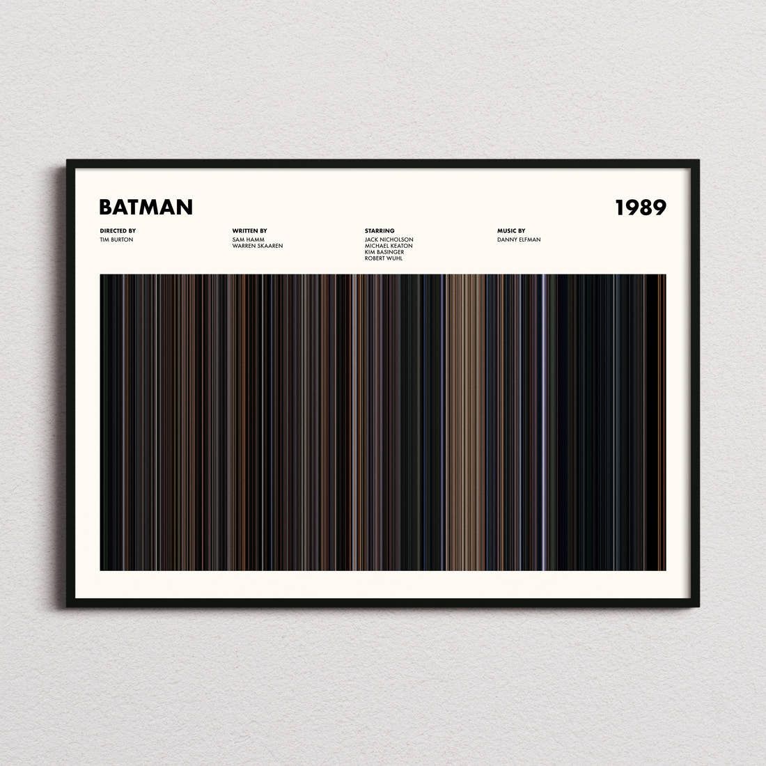 Batman Movie Barcode Poster framed and photographed straight on