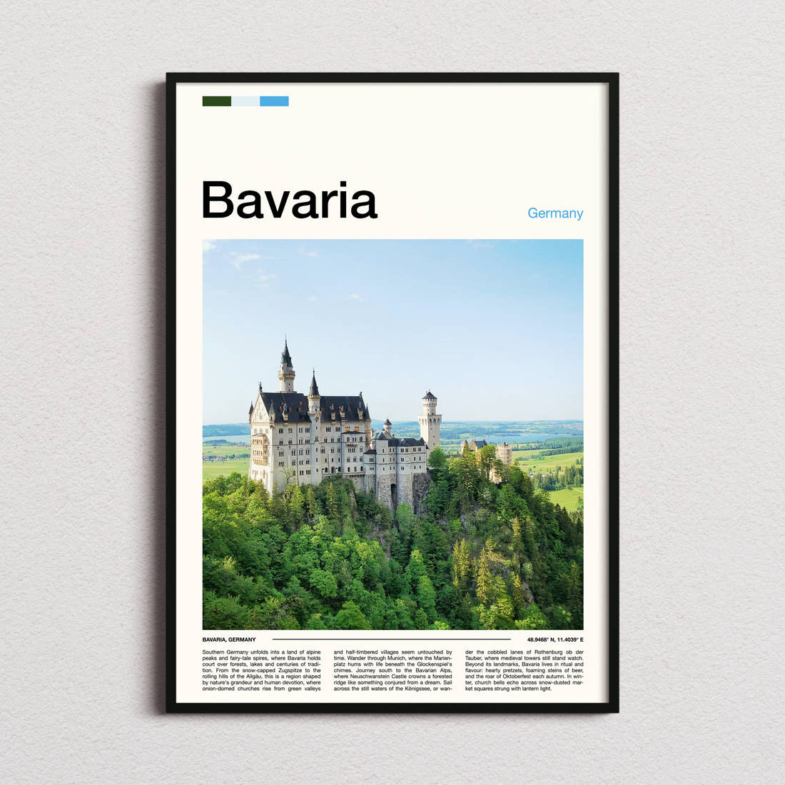 Bavaria Turreted Castle On Cliff Travel Print framed and photographed straight on