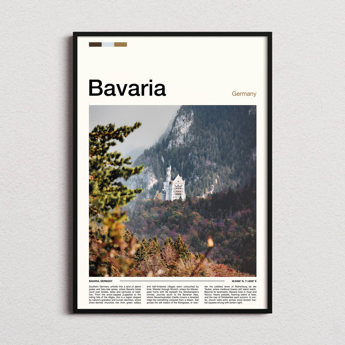Bavaria Fairy-Tale Castle Valley Travel Print framed and photographed straight on