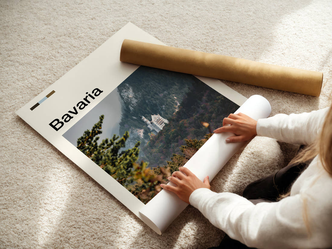 Bavaria Fairy-Tale Castle Valley Travel Print being unrolled from its postal tube