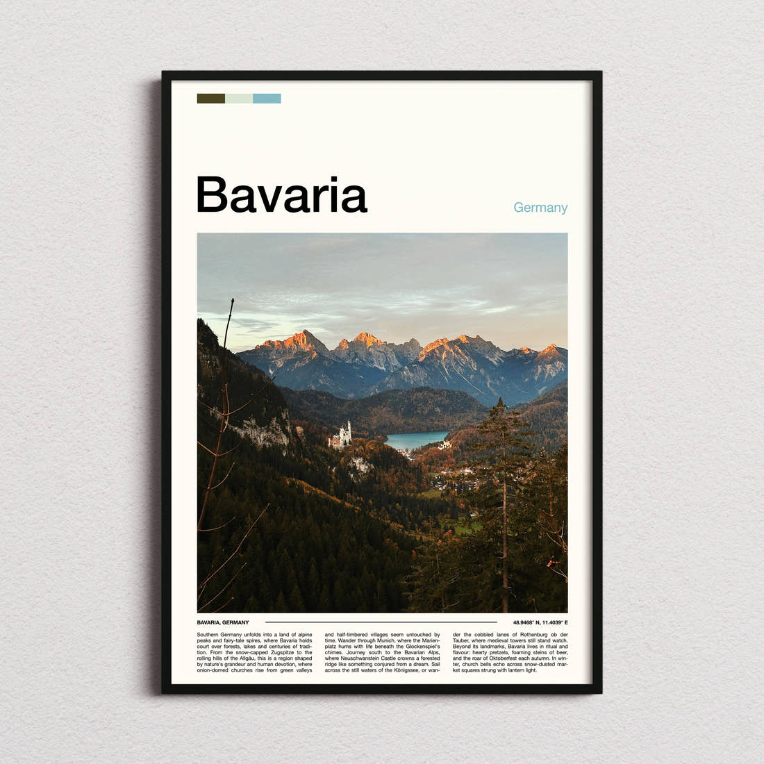 Bavaria Alpine Valley Vista Travel Print framed and photographed straight on