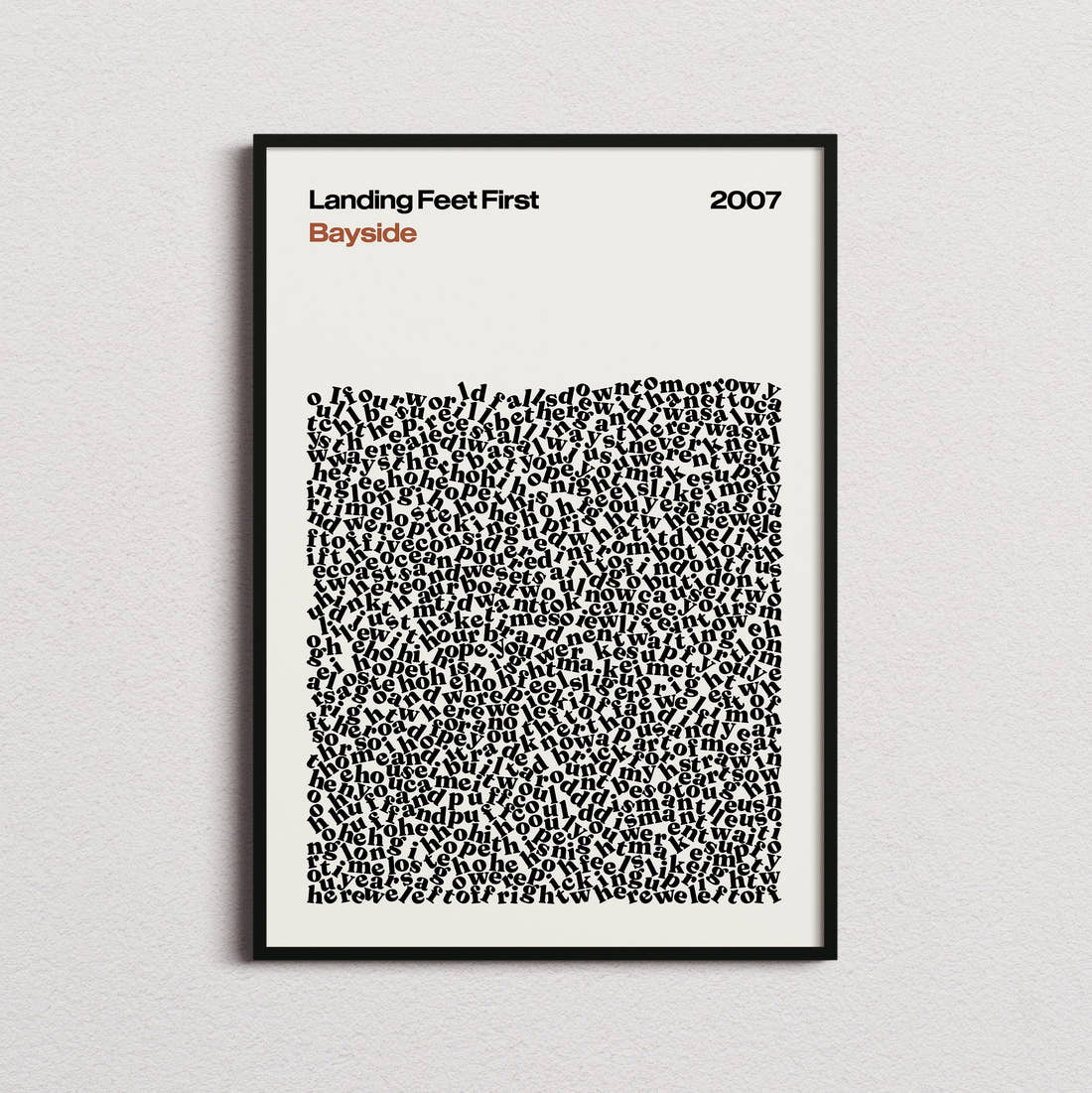 Bayside Landing Feet First Lyric Print in the cream colourway, framed
