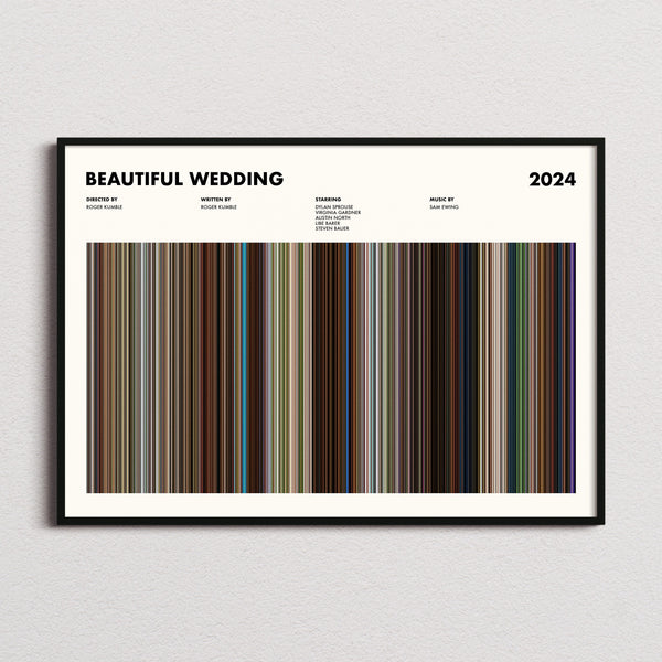 Beautiful Wedding Movie Barcode Poster framed and photographed straight on