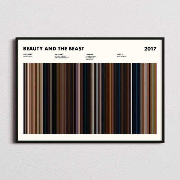 Beauty and the Beast Movie Barcode Poster framed and photographed straight on
