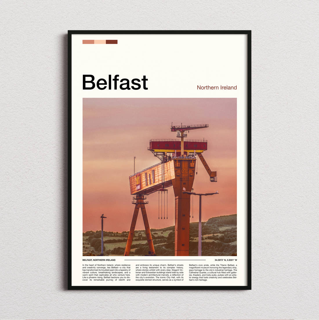 Belfast Shipyard Crane Travel Print framed and photographed straight on
