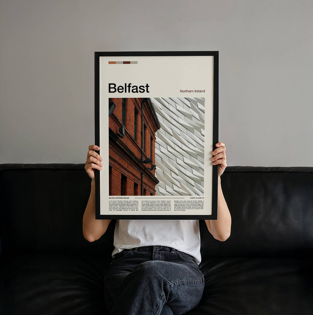 Belfast Titanic Museum Travel Print held up by hand to show the size of the print