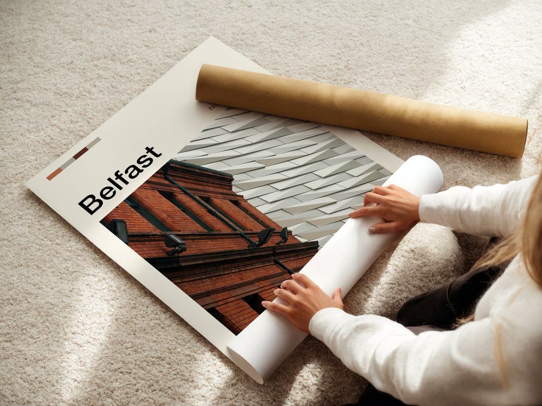 Belfast Titanic Museum Travel Print being unrolled from its postal tube