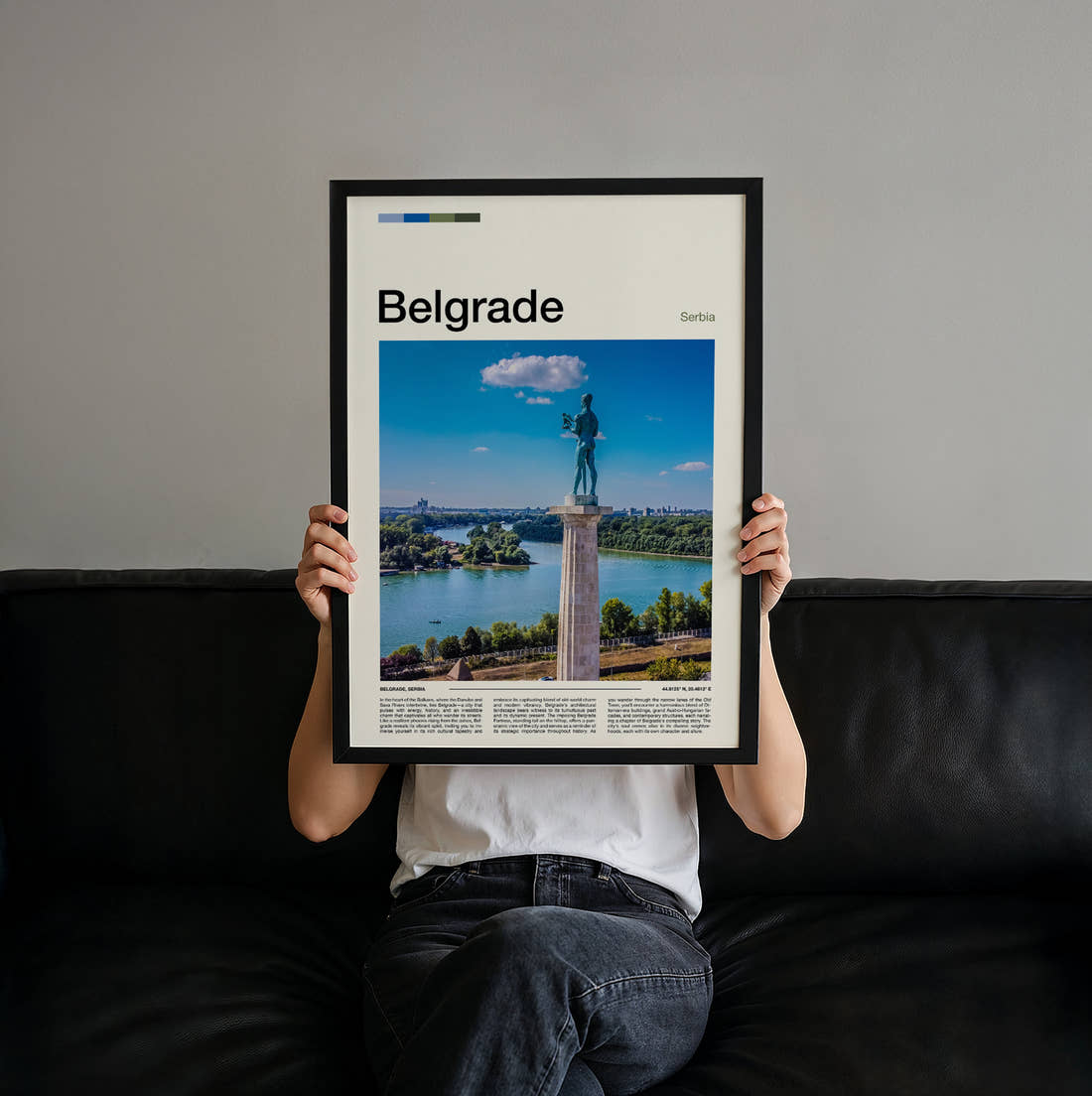 Belgrade Victor Monument Travel Print held up by hand to show the size of the print
