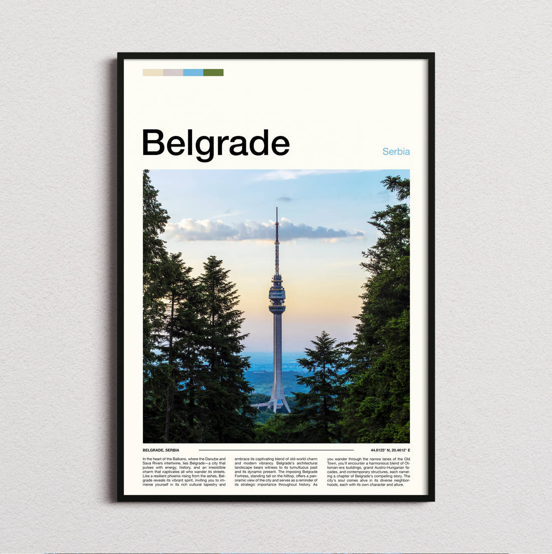 Belgrade Avala Tower Travel Print framed and photographed straight on