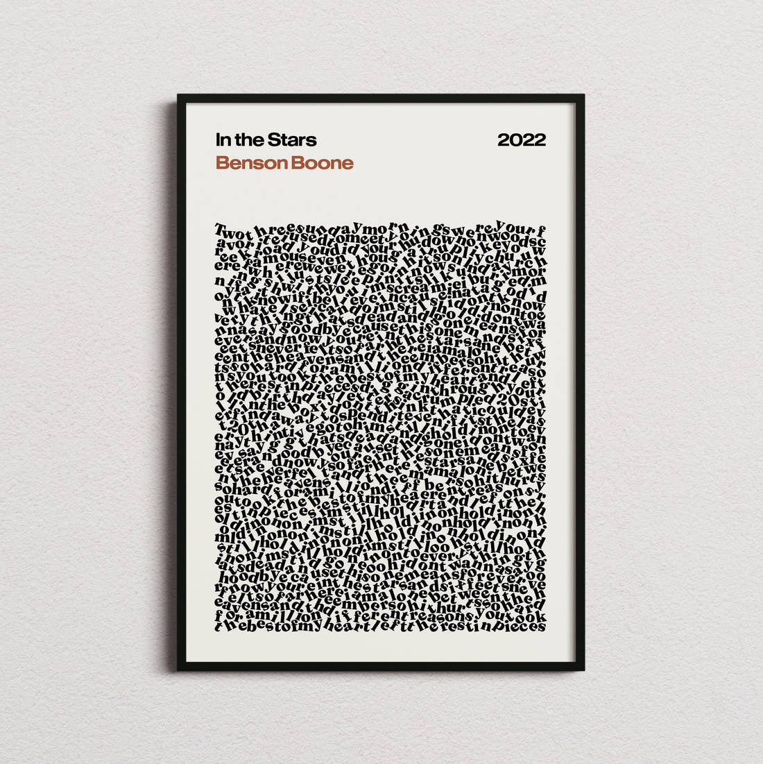 Benson Boone In the Stars Lyric Print in the cream colourway, framed
