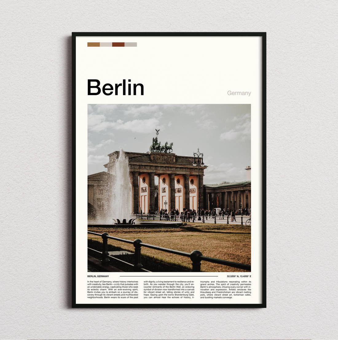 Berlin Brandenburg Gate Travel Print framed and photographed straight on
