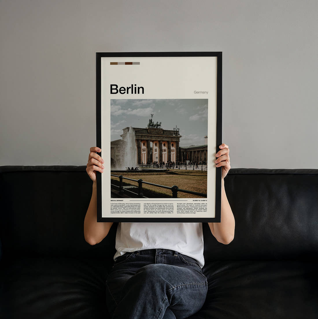 Berlin Brandenburg Gate Travel Print held up by hand to show the size of the print