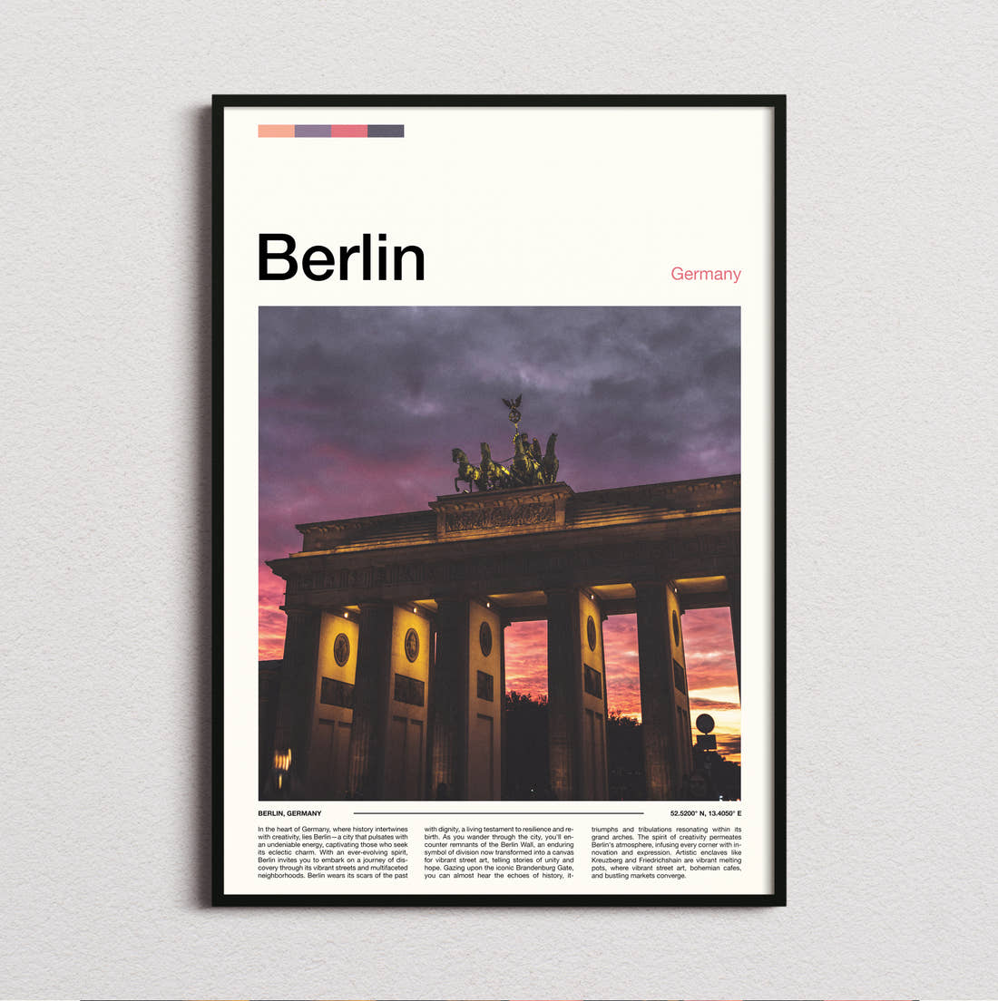 Berlin Brandenburg Gate At Sunset Travel Print framed and photographed straight on