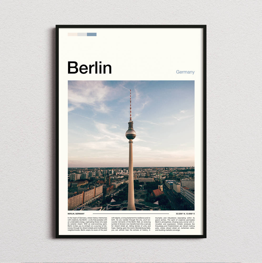 Berlin Television Tower Travel Print framed and photographed straight on