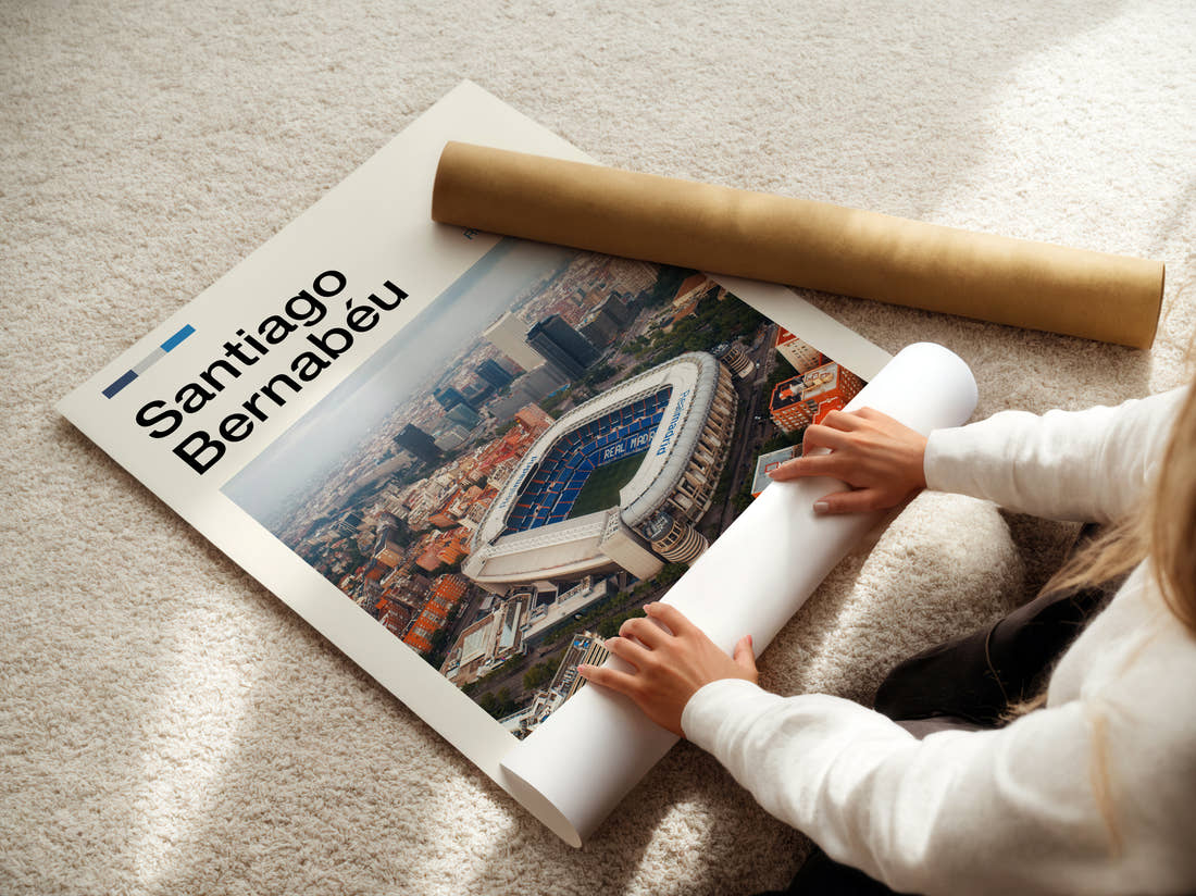 Bernabeu Stadium Print being unrolled from its postal tube