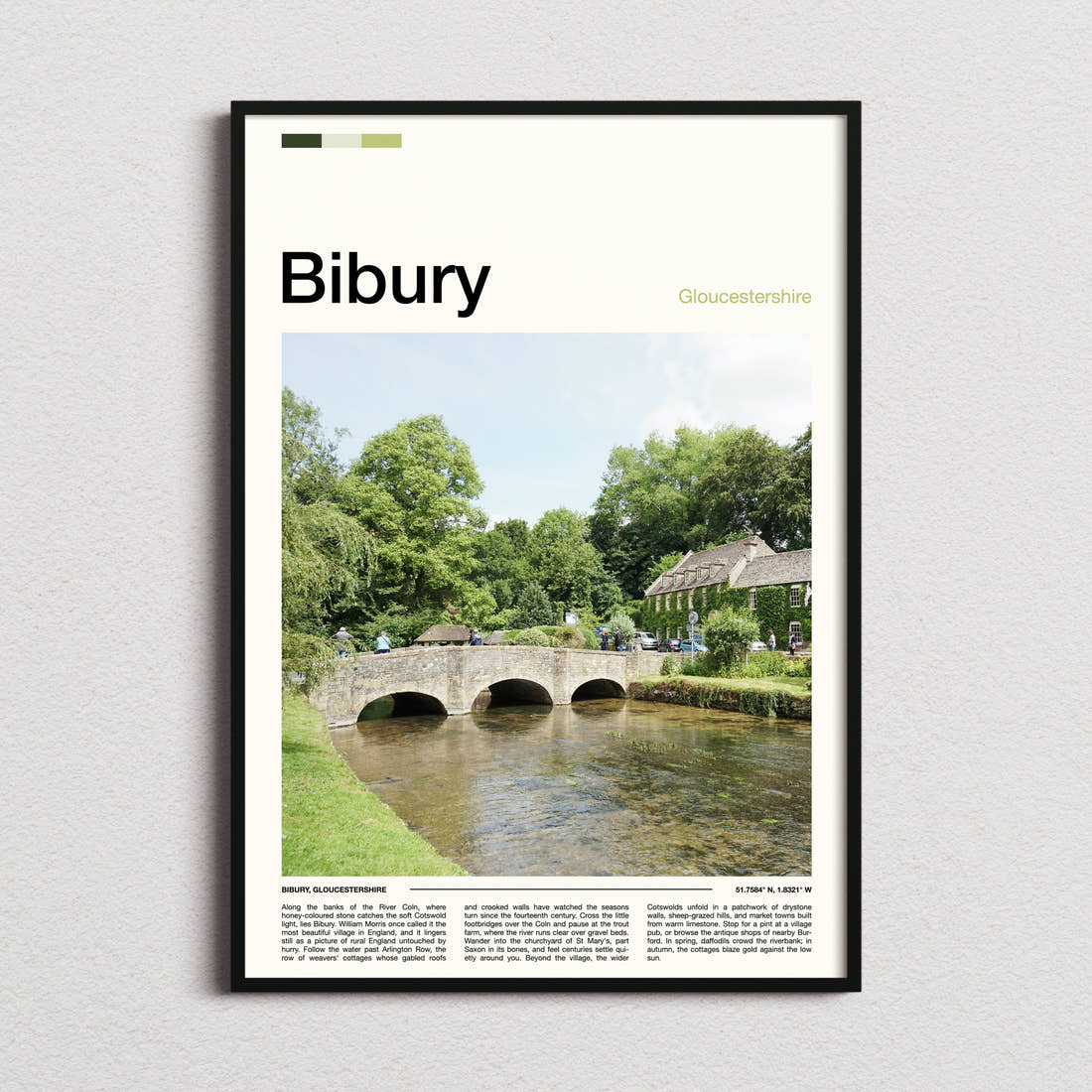Bibury Stone Bridge Over River Travel Print framed and photographed straight on