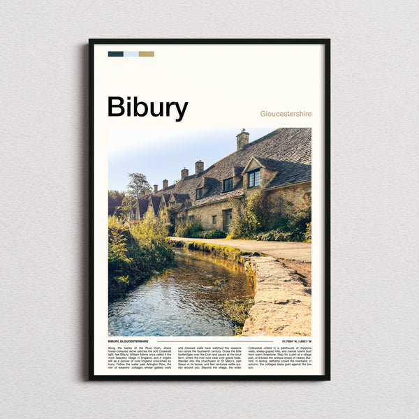 Bibury Riverside Cottage Row Travel Print framed and photographed straight on