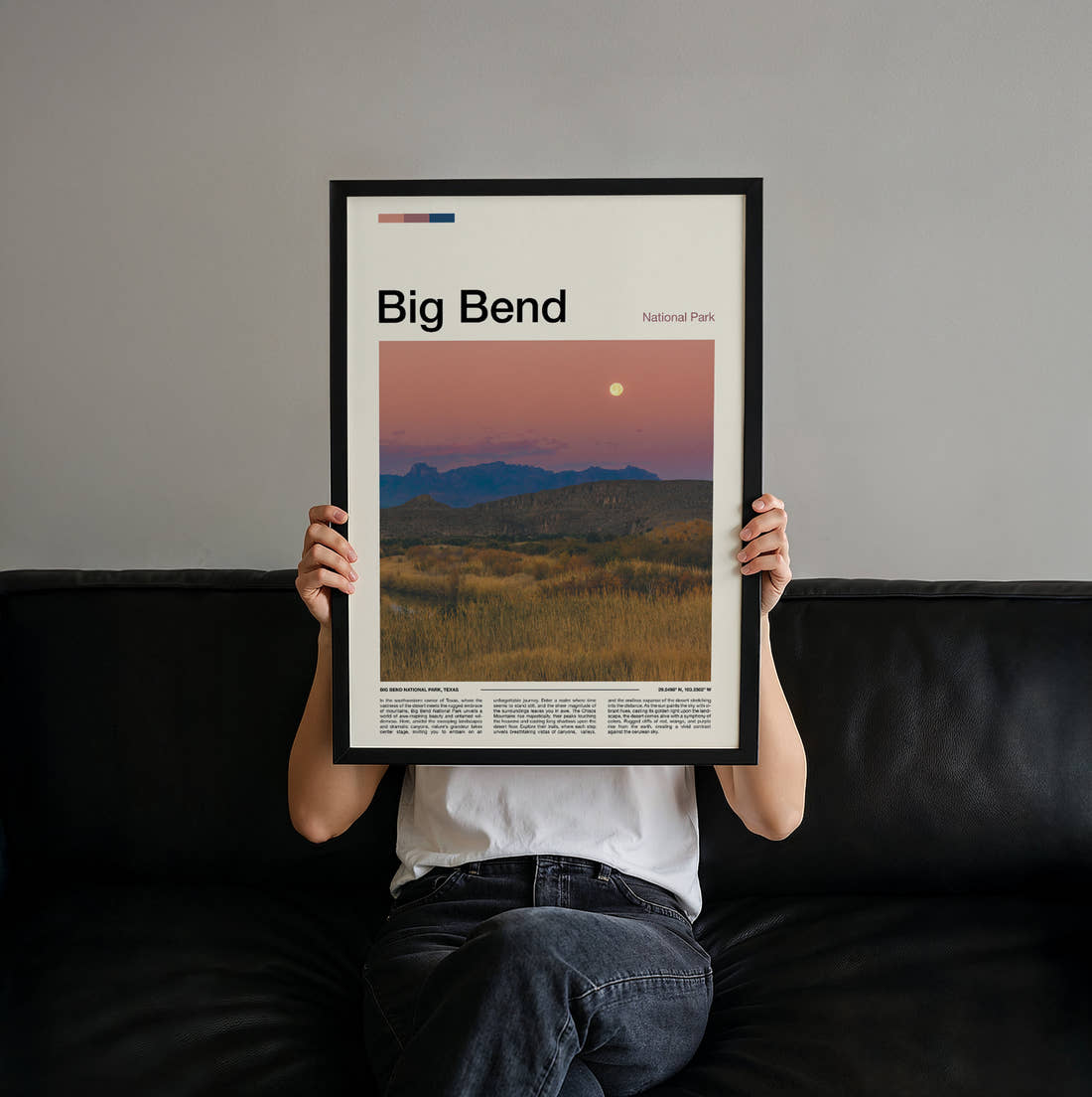 Big Bend Desert Grassland At Dusk Travel Print held up by hand to show the size of the print