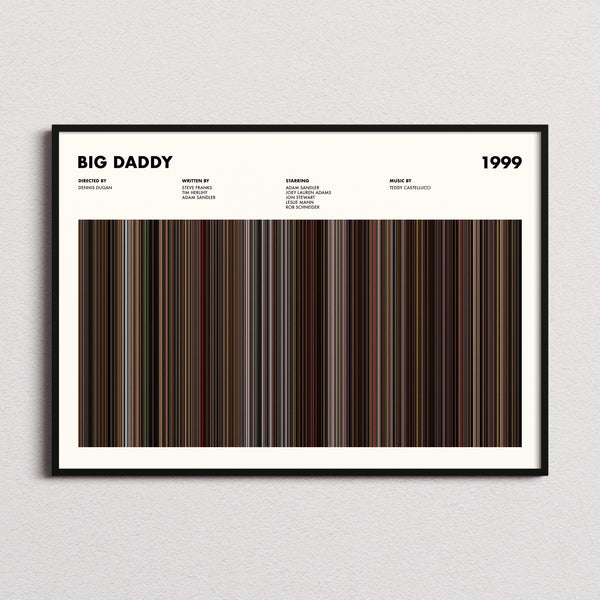Big Daddy Movie Barcode Poster framed and photographed straight on