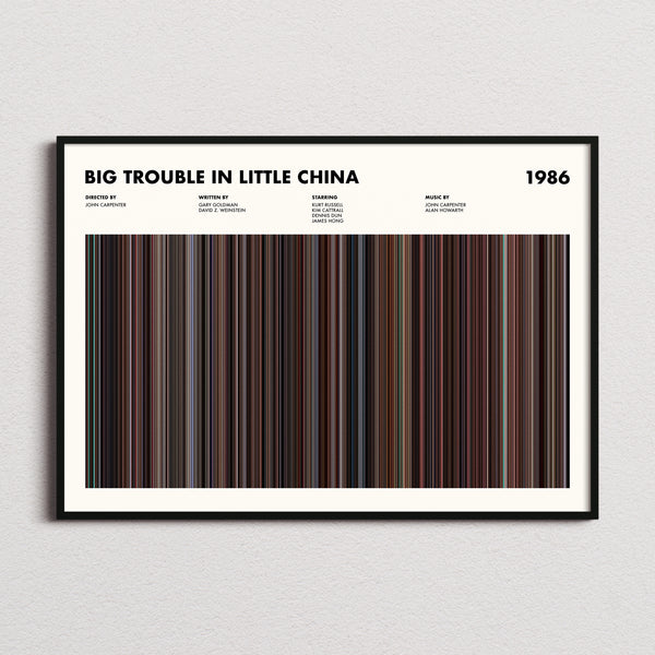 Big Trouble In Little China Movie Barcode Poster framed and photographed straight on