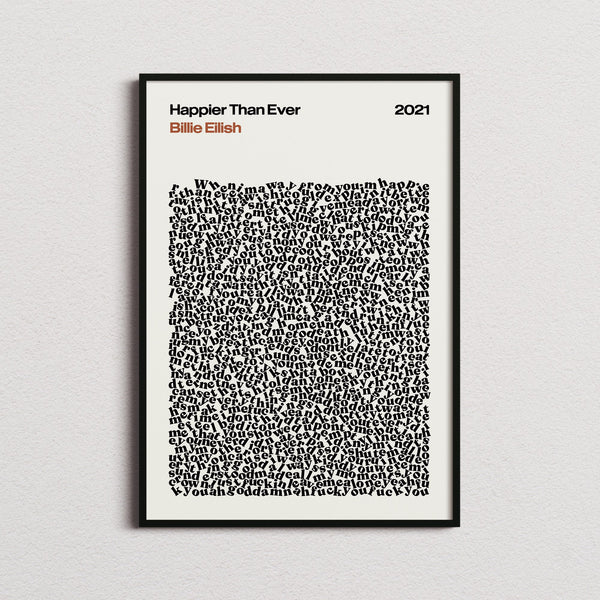 Billie Eilish Happier Than Ever Lyric Print in the cream colourway, framed