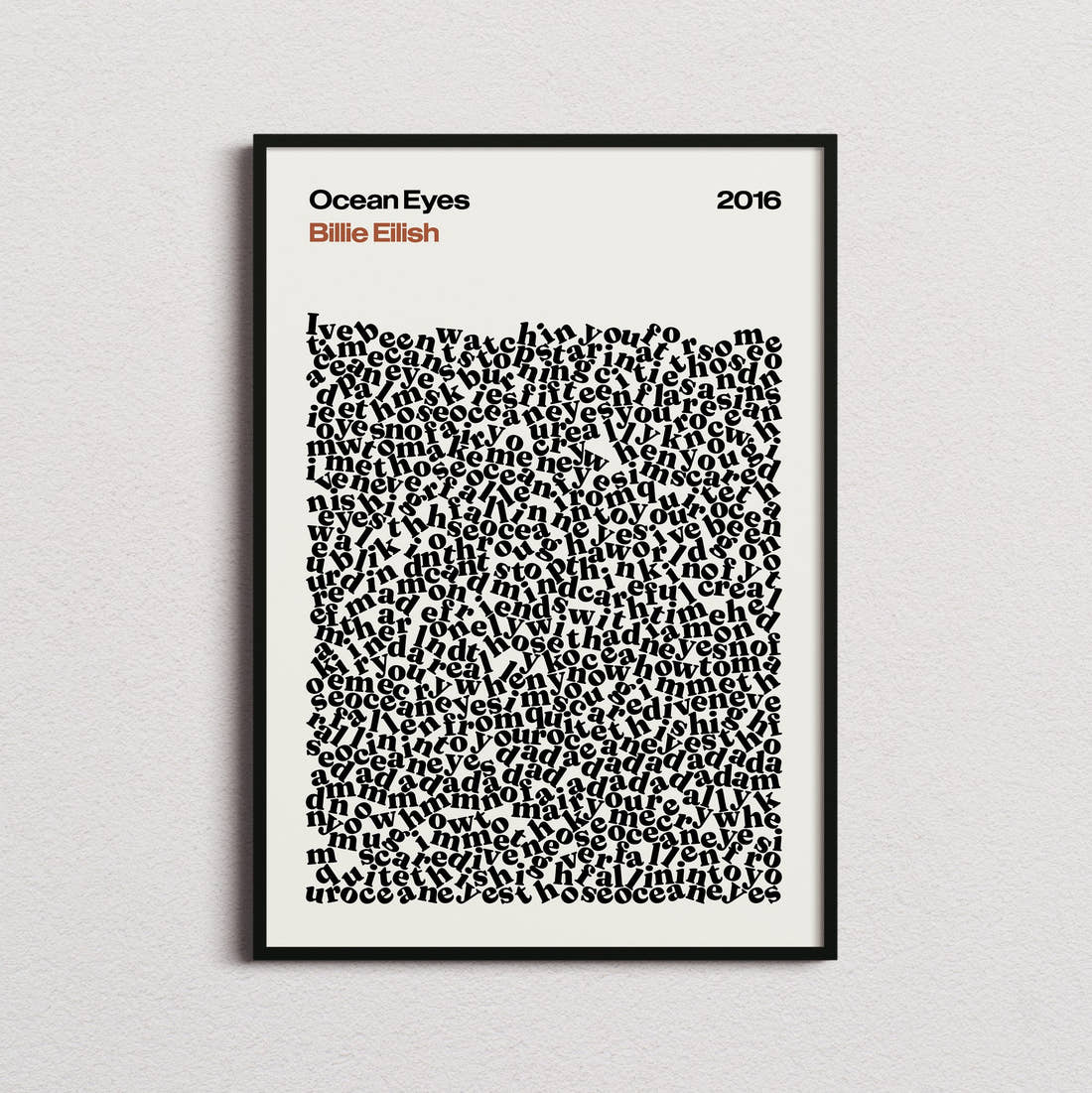 Billie Eilish Ocean Eyes Lyric Print in the cream colourway, framed