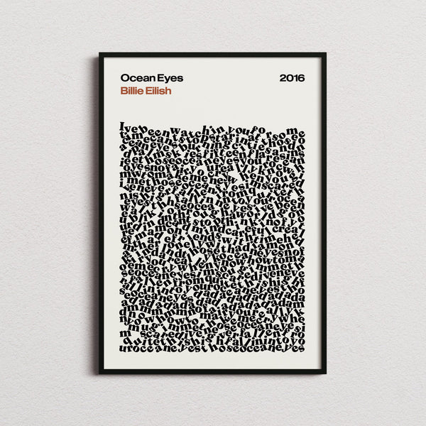 Billie Eilish Ocean Eyes Lyric Print in the cream colourway, framed