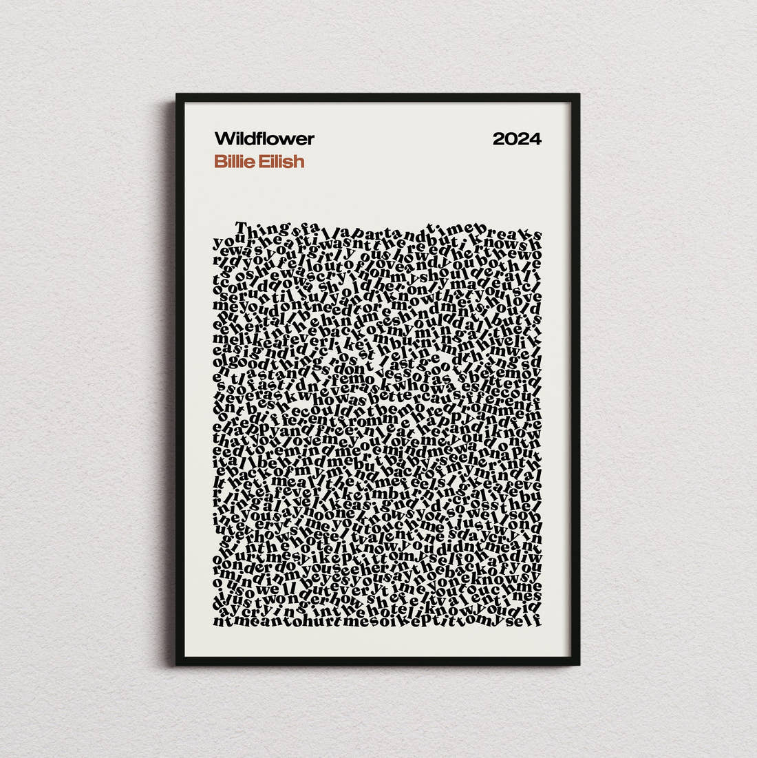 Billie Eilish Wildflower Lyric Print in the cream colourway, framed