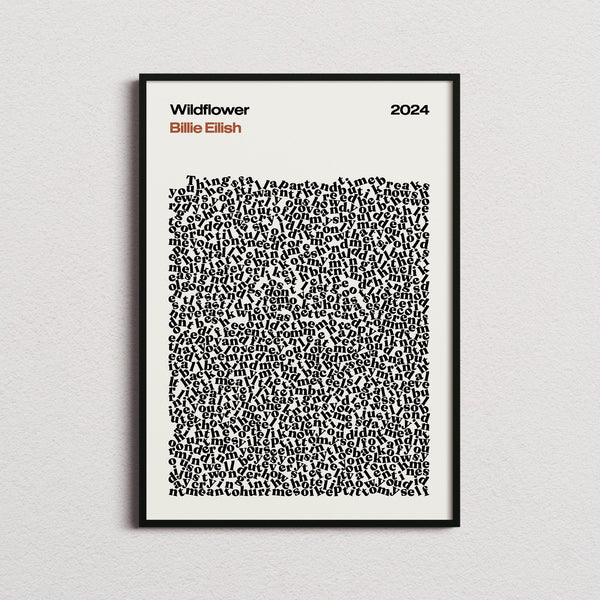 Billie Eilish Wildflower Lyric Print in the cream colourway, framed