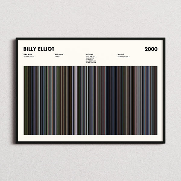 Billy Elliot Movie Barcode Poster framed and photographed straight on