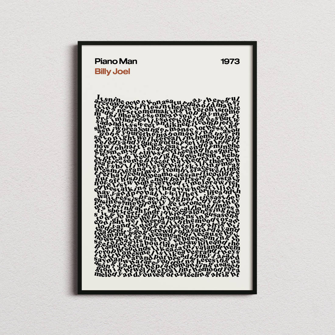 Billy Joel Piano Man Lyric Print in the cream colourway, framed