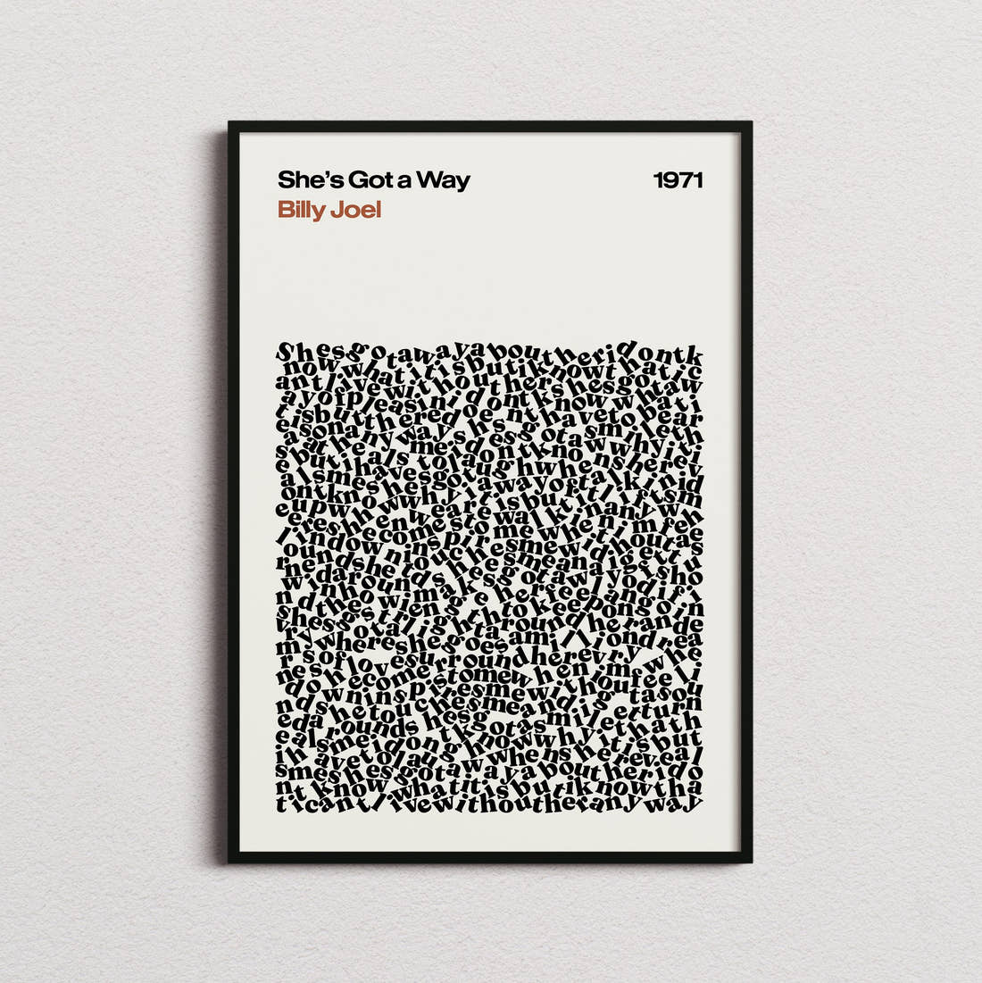 Billy Joel She's Got a Way Lyric Print in the cream colourway, framed